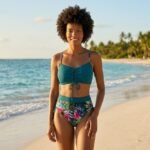 Bikini de dama talle alto, top y panty trenzado
